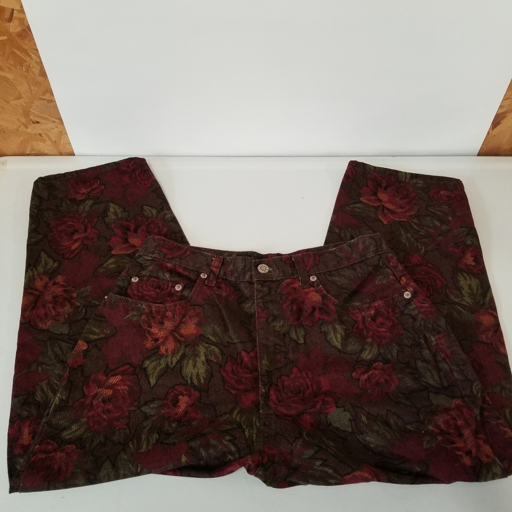Vintage Halston 10 Burgundy Floral Cropped Jeans …